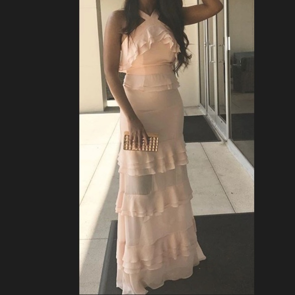 Light peach romantic ruffle formal dress